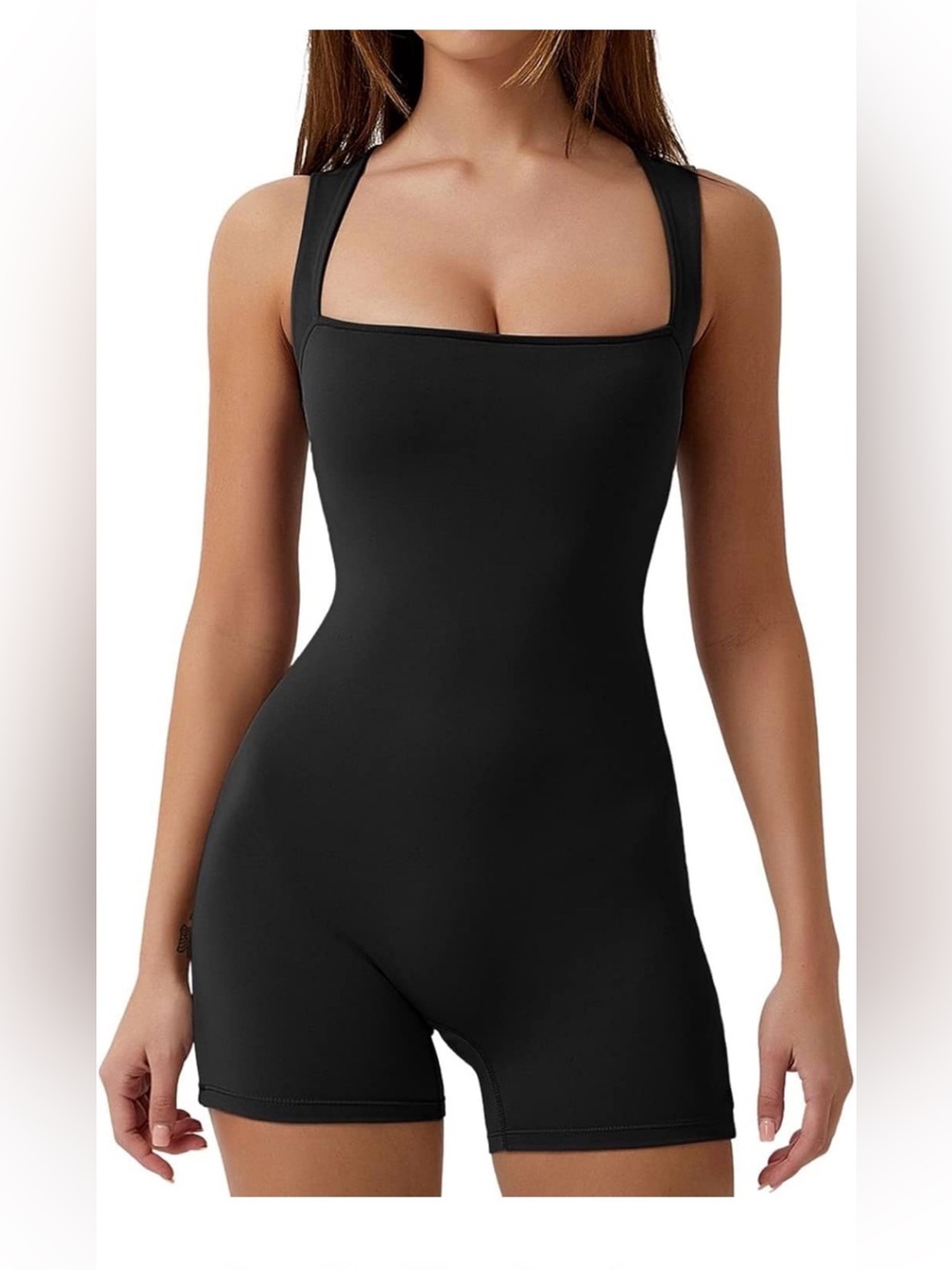 Women’s Black Square-Neck Sculpting Romper Jumpsuit